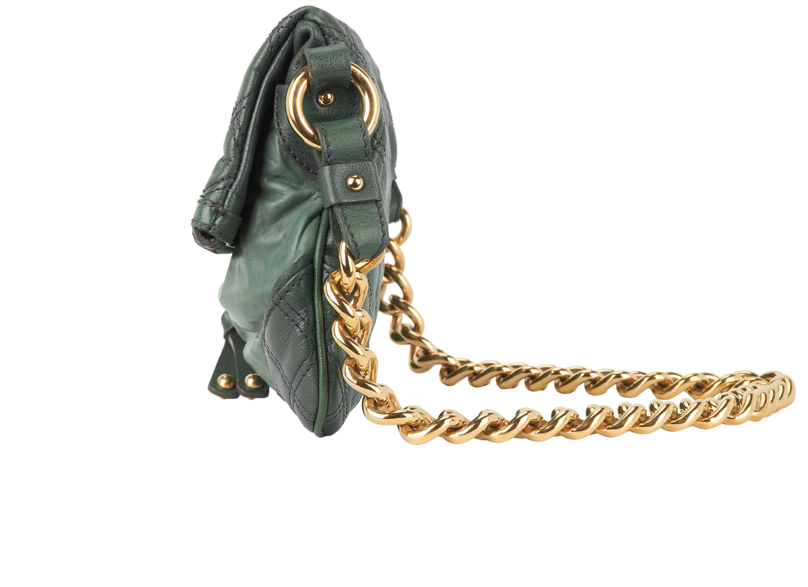 Mayfair Quilted Chain Fold Over, &pound;250, Handbags, Green, Leather, Bottom view